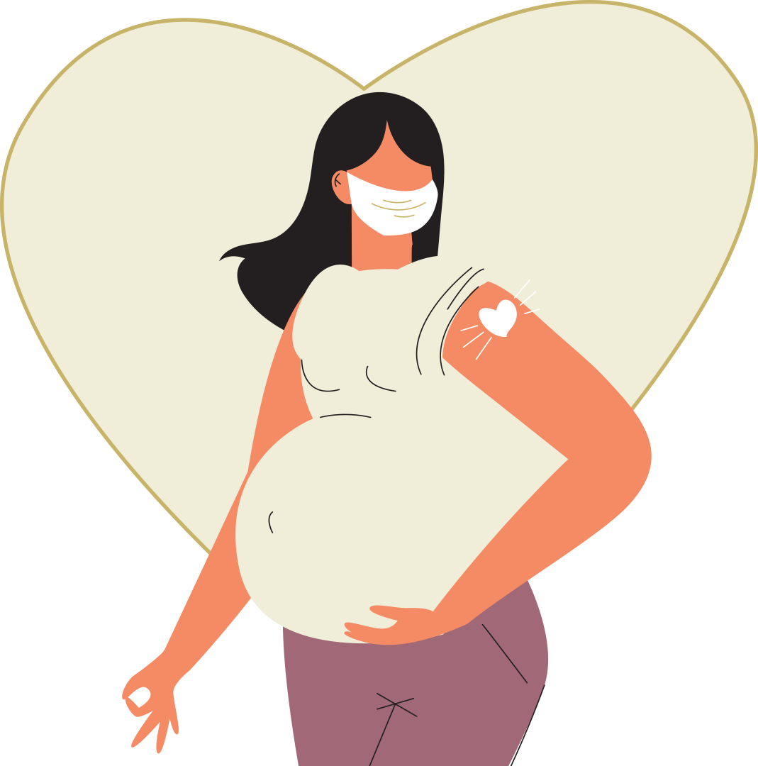 Illustration of pregnant woman with a bandaid on her arm after her vaccination.